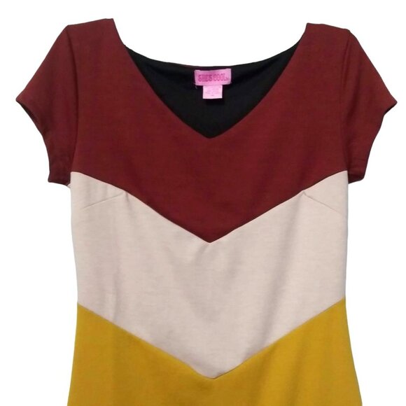 Shes Cool Chevron Colorblock V-Neck Short Sleeve Dress Size Medium - Picture 3 of 8